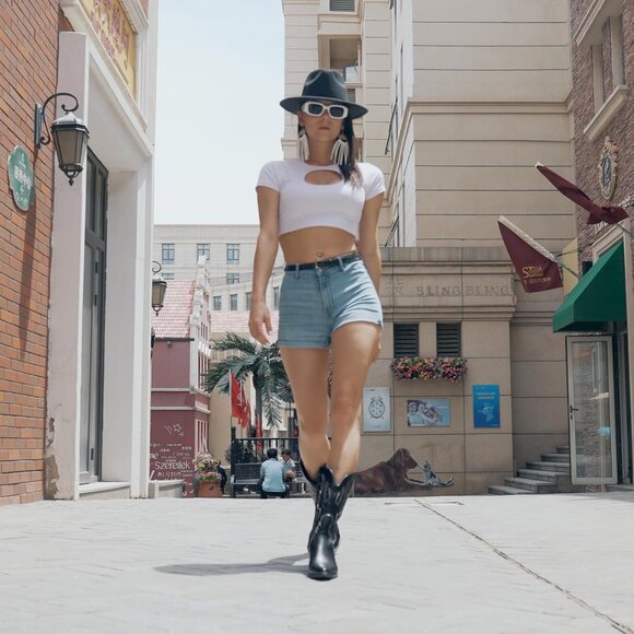 Women's Black Embroidery Western Cowgirl Boots Pull On Pointy Toe Mid Calf - Picture 2 of 6